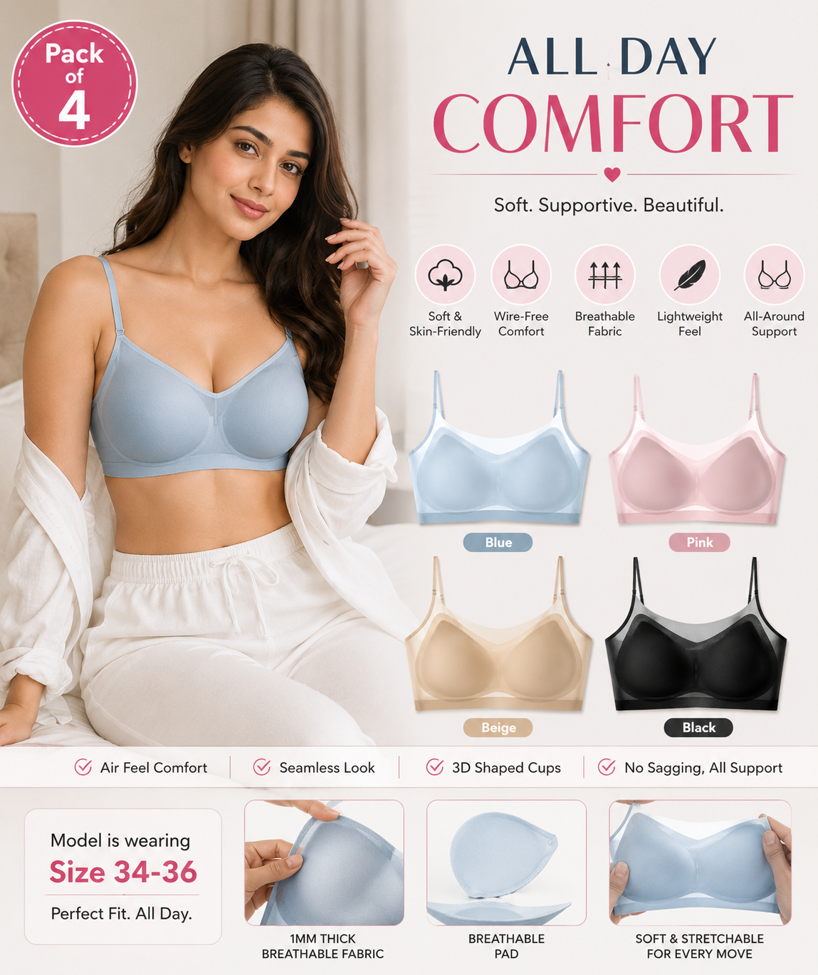 AirSilk Everyday Comfort Bra {Pack of 4}
