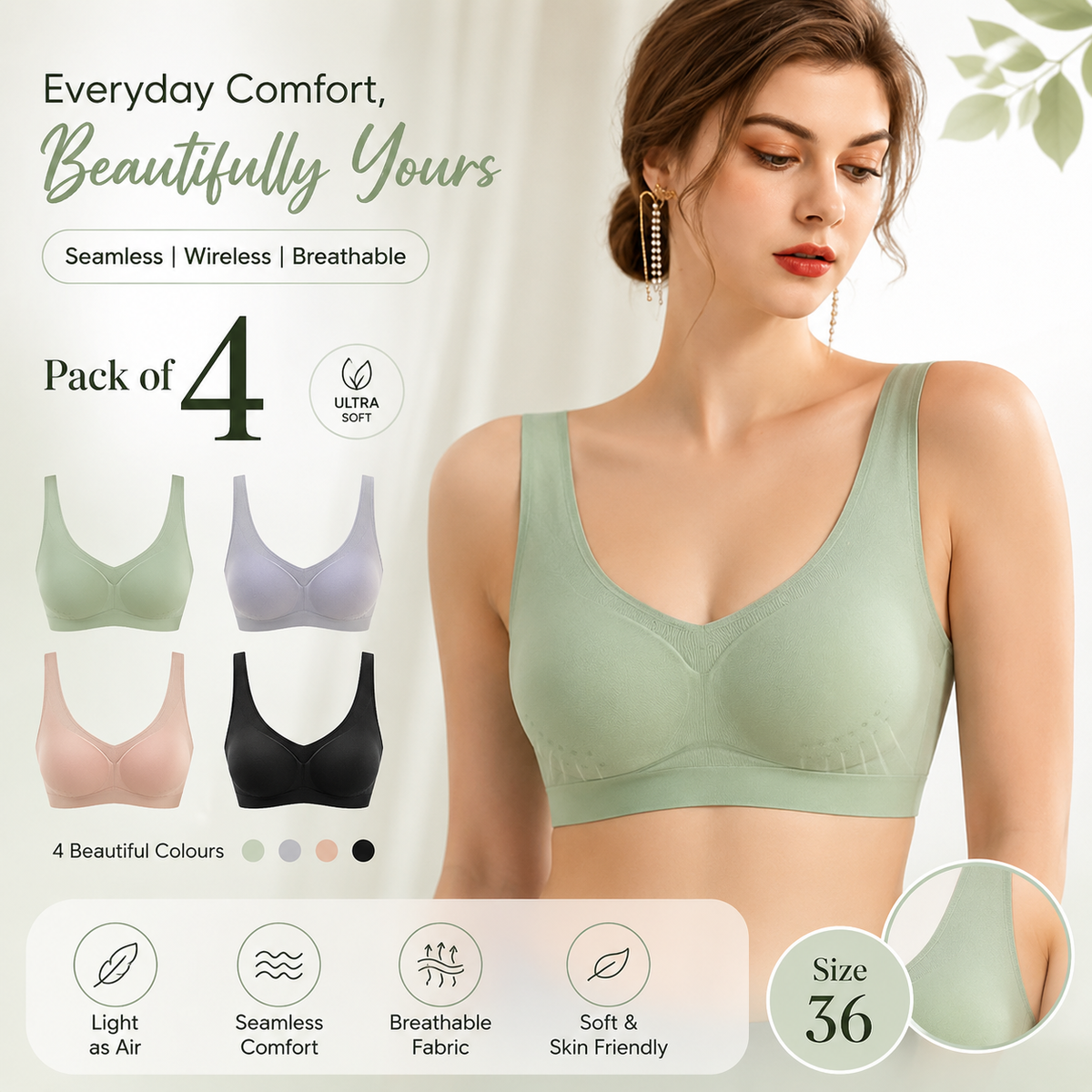 Seamless Ice Silk Ultra Thin Bra {Pack of 4}